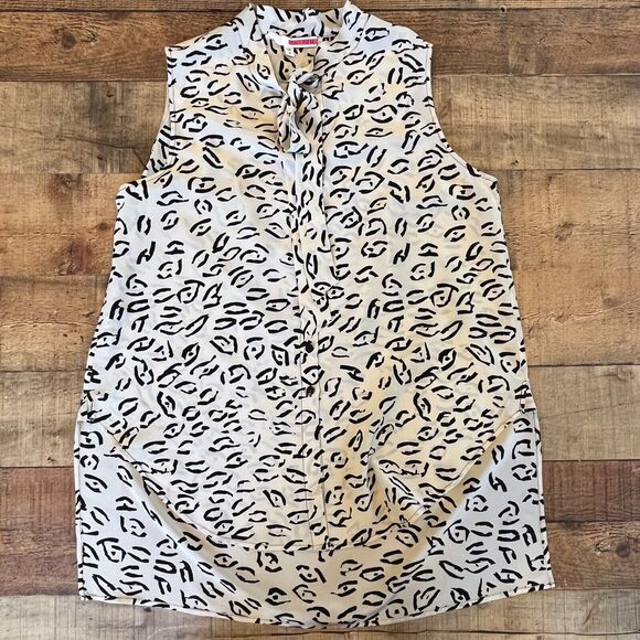 Tracy Reese Animal Print Blouse Sleeveless Neck Tie Medium Button Front - Picture 4 of 5